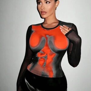 Women's Black and Red Long Sleeve Top